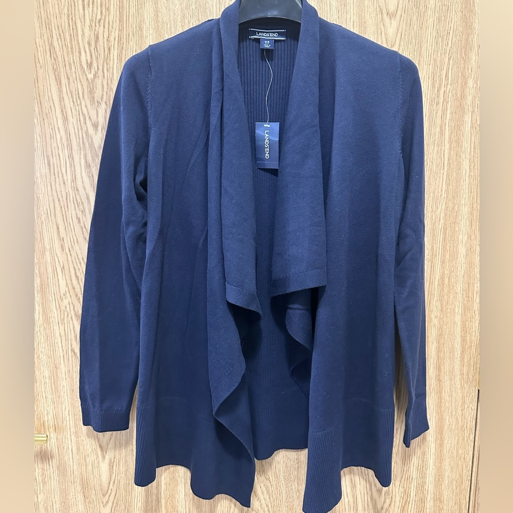 New Land’s End Navy Blue Ribbed Knit Cardigan Women’s XS